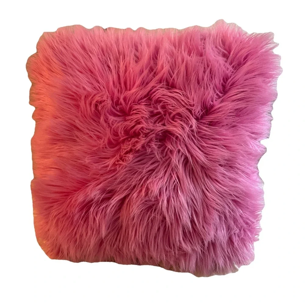 Nicole Miller New York Kids Shag Throw Pillow Furry Pink Barbiecore Decor 18